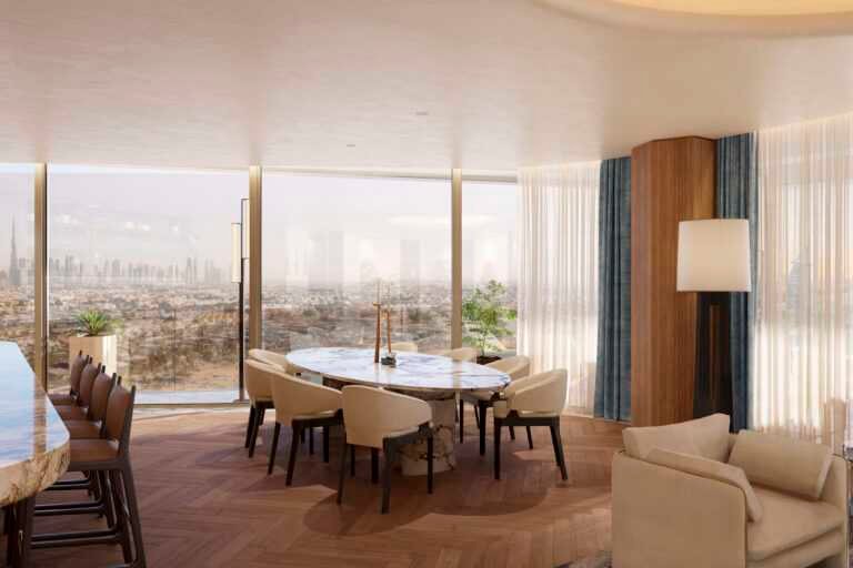 Interior render - Peninsula Dubai Residences - 4BED_Great Room_View Dining